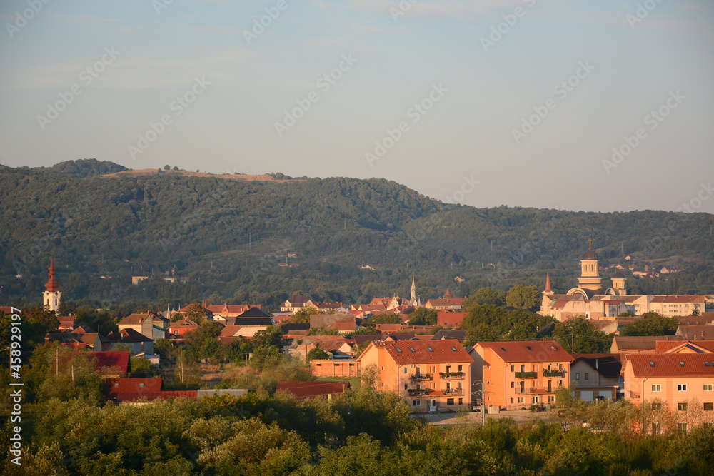 Caransebes, Romania - September 13, 2021: City view from above in early morning