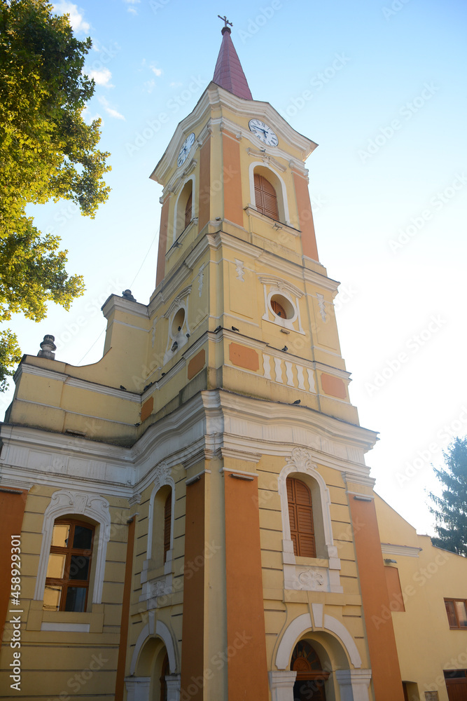 Caransebes, Romania - September 13, 2021: Roman Catholic Church in the city center