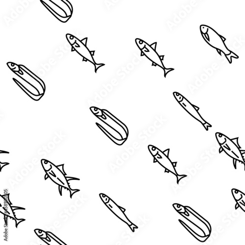 Commercial Fishing Aquaculture Vector Seamless Pattern Thin Line Illustration