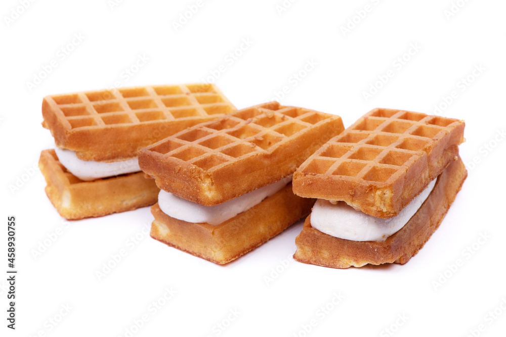 THree waffles stuffed souffle isolated THree waffles stuffed souffle isolated