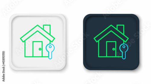 Line House with key icon isolated on white background. The concept of the house turnkey. Colorful outline concept. Vector