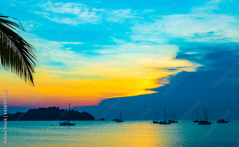 The most beautiful colorful sunset Koh Phayam Beach Ranong Thailand.