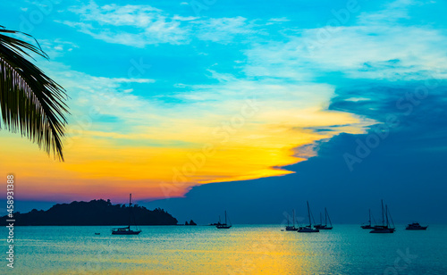 The most beautiful colorful sunset Koh Phayam Beach Ranong Thailand.