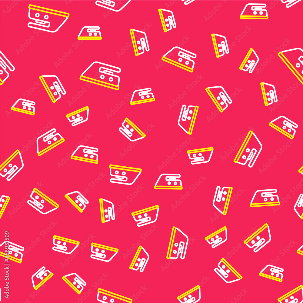 Line Electric iron icon isolated seamless pattern on red background. Steam iron. Vector