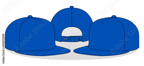 Blank Blue Hip Hop Cap Template Vector On White Background.