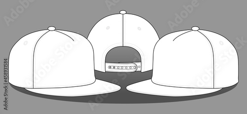 Blank White 5-Panel Hip Hop Cap With Snap Back Strap Closure Template on Gray Background, Vector File.
