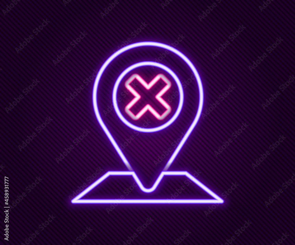 Glowing neon line Map pin icon isolated on black background. Navigation, pointer, location, map, gps, direction, place, compass, search concept. Colorful outline concept. Vector Glowing neon line Map pin icon isolated on black background. Navigation, pointer, location, map, gps, direction, place, compass, search concept. Colorful outline concept. Vector