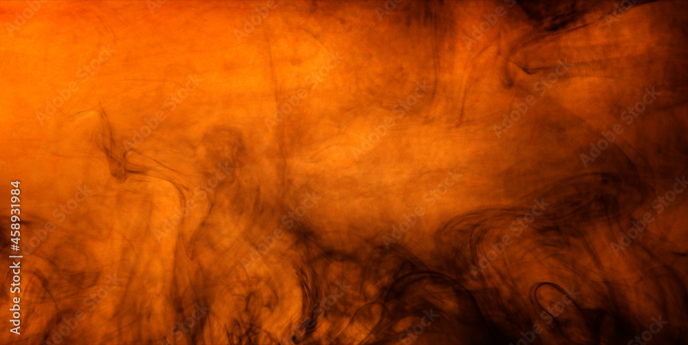 Halloween background with orange texture and scary black smoke swirls. Spooky halloween design backdrop design.