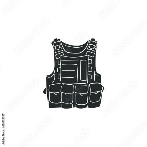 Soldier Vest Icon Silhouette Illustration. Body Armor Vector Graphic Pictogram Symbol Clip Art. Doodle Sketch Black Sign.