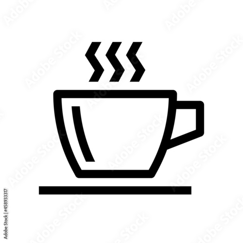 Hot coffee cup icon, isolated on white background, Linear design, Vector illustration