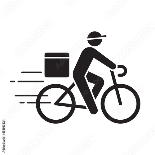 Courier delivery by bicycle Icon, Shipping fast deliveryman riding bike symbol, Pictogram flat design for apps and websites, Track and trace processing status, Vector illustration