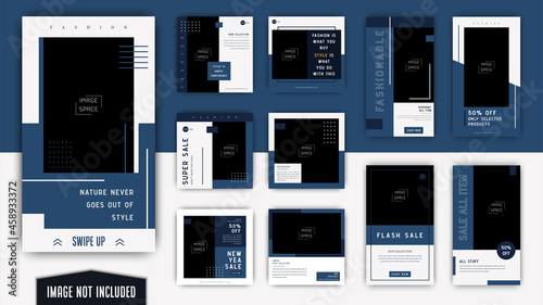 blue white minimalist simple elegant fashion men social media posts and stories template
