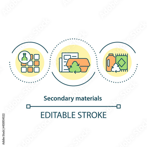 Secondary materials concept icon. Waste upcycling. Sustainable use of resources, materials abstract idea thin line illustration. Vector isolated outline color drawing. Editable stroke