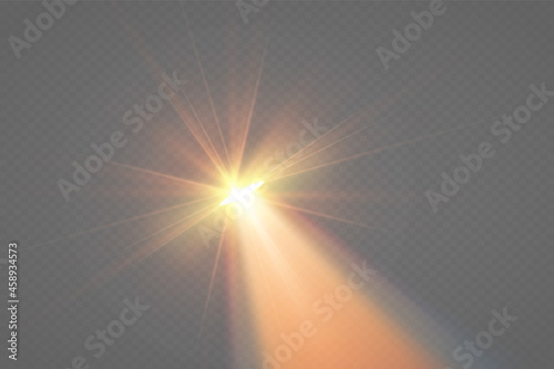 Sunlight on a transparent background. Glow light effects.Star flashed sequins. Sun glare on transparent background. the lens sparkles.Vector transparent sunlight special lens flare light effect.Vector
