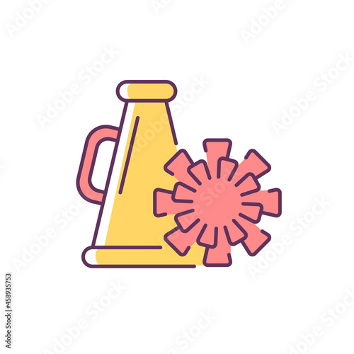 Cheerleading RGB color icon. Megaphone, pom-poms. Sport team support group. Activity in schools, universities. Dance perfomance. Isolated vector illustration. Simple filled line drawing