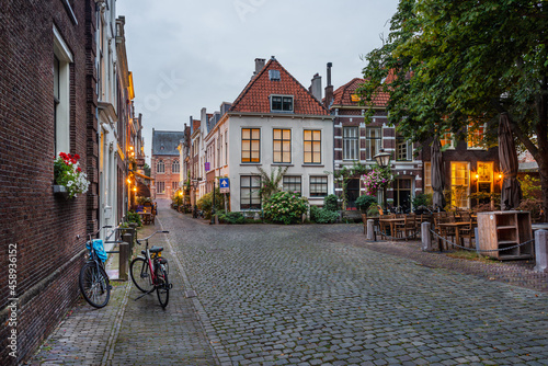 The evening image of the Pieterskerk neighborhood, late-Gothic church in Leiden 