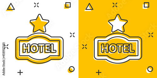 Hotel 1 star sign icon in comic style. Inn cartoon vector illustration on white isolated background. Hostel room information splash effect business concept.