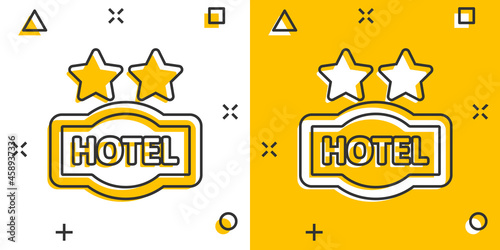 Hotel 2 stars sign icon in comic style. Inn cartoon vector illustration on white isolated background. Hostel room information splash effect business concept.