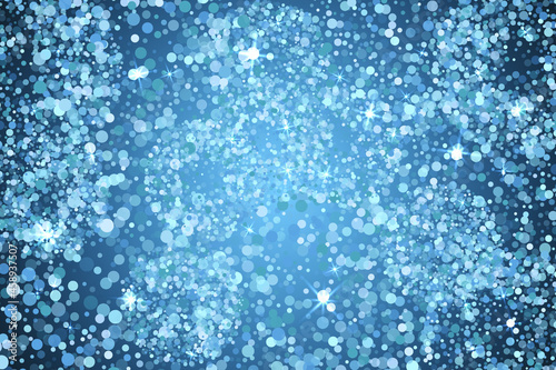Abstract snowfall winter blue white snowflakes background. Winter storm snowfall backdrop vector illustration. White circle snowflakes flying and falling on blue 