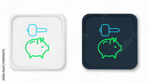 Line Piggy bank and hammer icon isolated on white background. Icon saving or accumulation of money, investment. Colorful outline concept. Vector