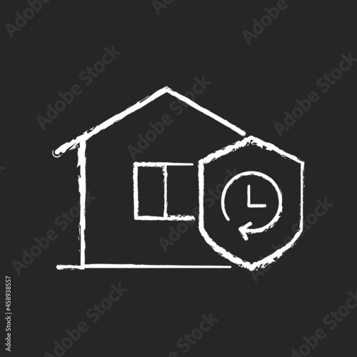 Durability chalk white icon on dark background. Building materials reliability. House lifespan expectancy. Resistance to components degradation. Isolated vector chalkboard illustration on black