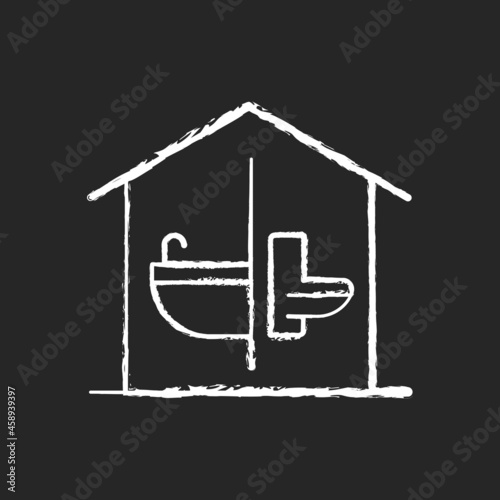 Sanitation facilities chalk white icon on dark background. Hygienic conditions maintenance. Accessible bathroom in home. Sanitary accommodation. Isolated vector chalkboard illustration on black