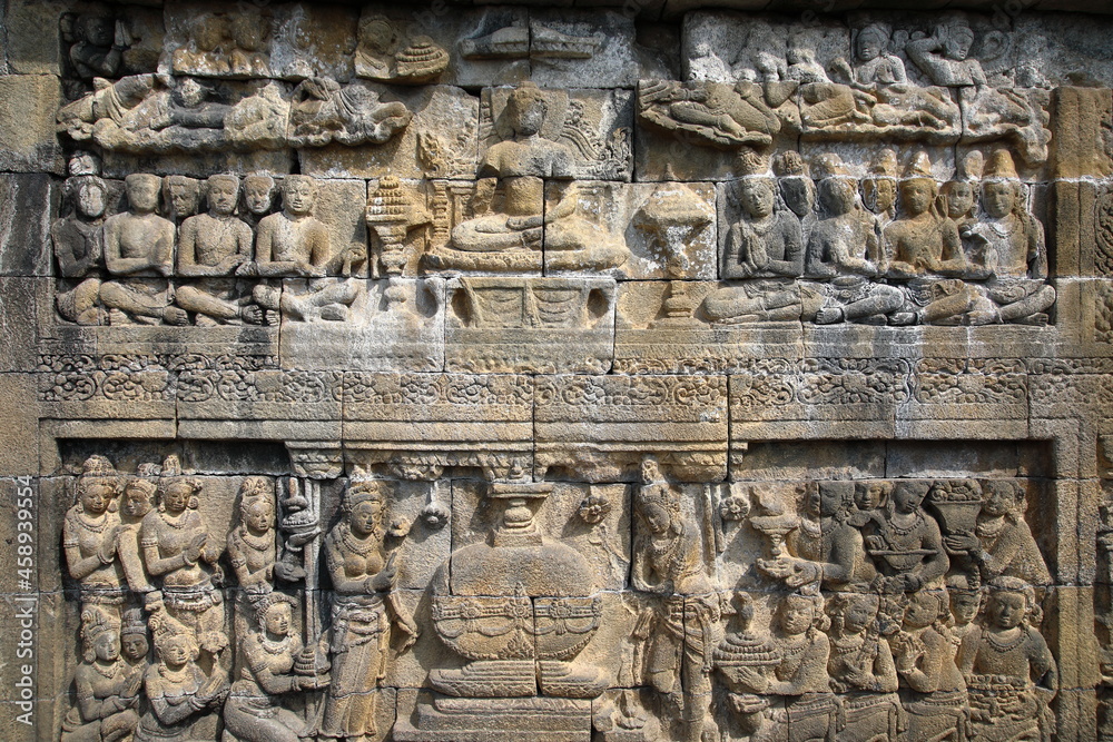 Buddha relief at Borobudur, Indonesia