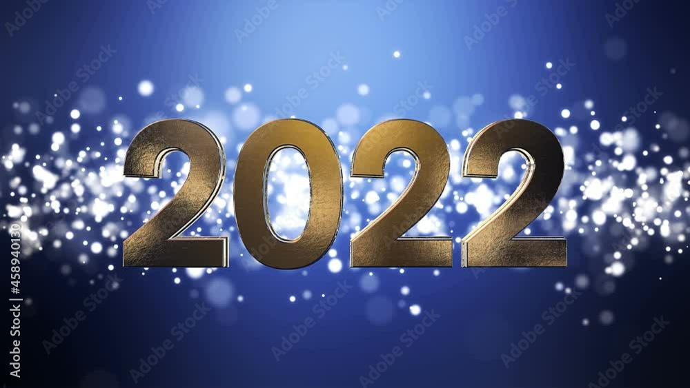 Video animation of christmas golden light shine particles bokeh over blue background and the numbers 2022 - represents the new year - vacation concept Video animation of christmas golden light shine particles bokeh over blue background and the numbers 2022 - represents the new year - vacation concept