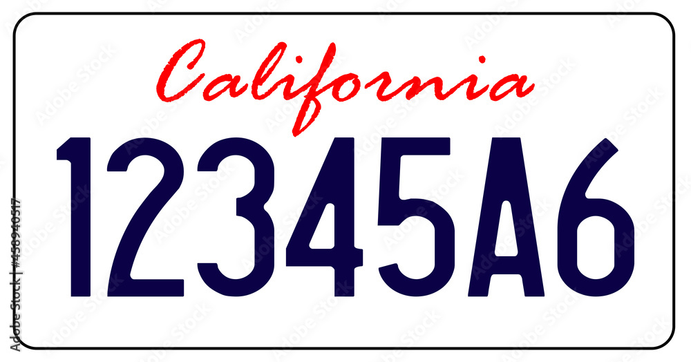 vehicle licence plates marking in California in United States of America