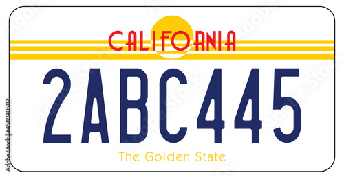 vehicle licence plates marking in California in United States of America photo