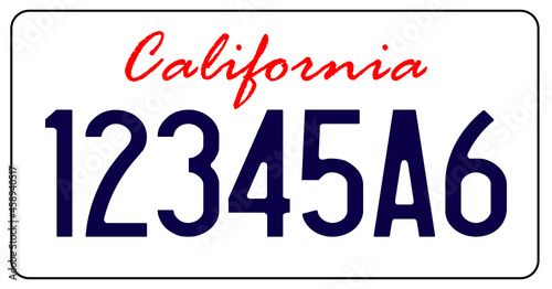 vehicle licence plates marking in California in United States of America