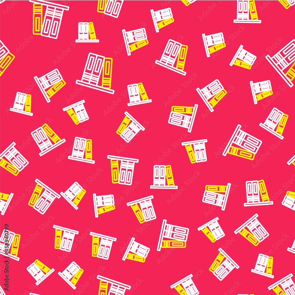 Line Office folders with papers and documents icon isolated seamless pattern on red background. Office binders. Archives folder sign. Vector Line Office folders with papers and documents icon isolated seamless pattern on red background. Office binders. Archives folder sign. Vector