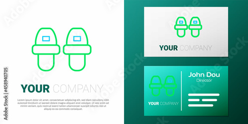 Line Hotel slippers icon isolated on white background. Flip flops sign. Colorful outline concept. Vector