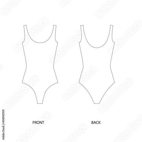 Vector illustration of a bodysuit. Sleeveless bodysuit design template. One piece swimsuit technical drawing. Swimsuit vector sketch.