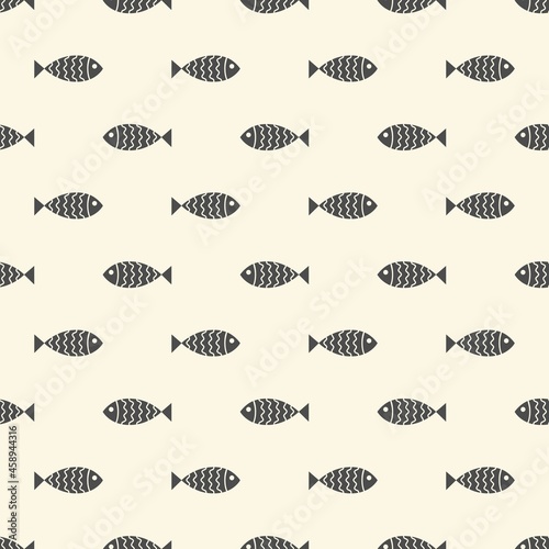 Nautical seamless pattern with swimming cartoon fish
