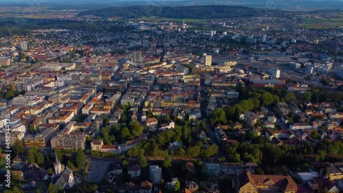 Aerial view around the old town of Biel/Bienne in Switzerland on a sunny day in summer. photo