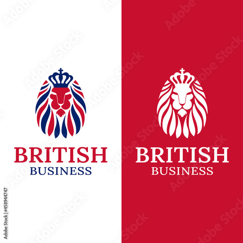 British Lion Head with King Crown for England UK United Kingdom British Business Brand Company Corporate in Modern Abstract Flat Style Logo Design Template.