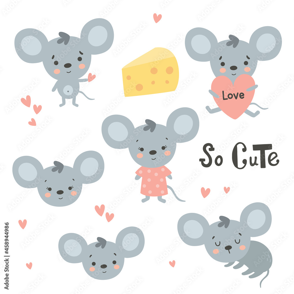 Naklejka premium vector illustration of cute mice and text