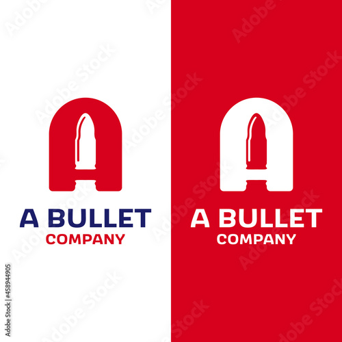 Letter Initial A with Bullet Ammo Projectile Cartridge Ammo for Gun Shop Armory Army Military Soldier Brand Business Company in Simple Flat Retro Logo Design Template.