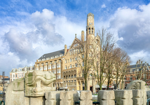 Cityscape building (1900) at the Leidse plein  in Amsterdam  , Noord-Holland province, The Netehrlands photo