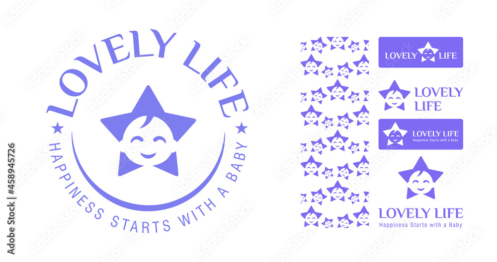 creative bold Minimalist smiling baby star logo for baby care brands and products with pattern design creative bold Minimalist smiling baby star logo for baby care brands and products with pattern design