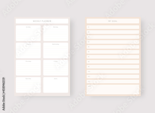 Modern planner template set. Set of planner and to do list. Monthly, weekly, daily planner template. Vector illustration.