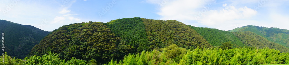 Rural Landscape over Mountain range in Kochi, Shikoku, Japan, Panoramic view - 日本 四国 高知 田園風景 パノラマ