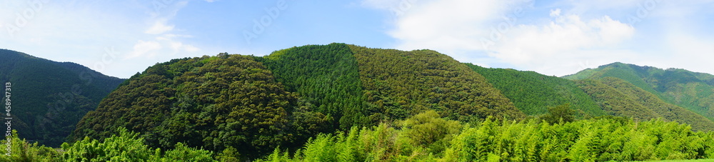 Rural Landscape over Mountain range in Kochi, Shikoku, Japan, Panoramic view - 日本 四国 高知 田園風景 パノラマ Rural Landscape over Mountain range in Kochi, Shikoku, Japan, Panoramic view - 日本 四国 高知 田園風景 パノラマ