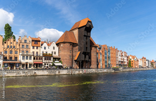 view of the Motlawa River waterfront in the historic Old Town of Gdansk
