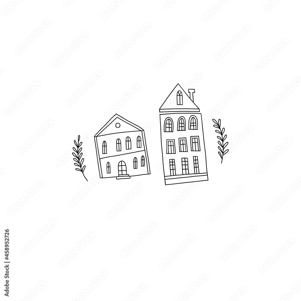 Illustration of cute hand-drawn houses.