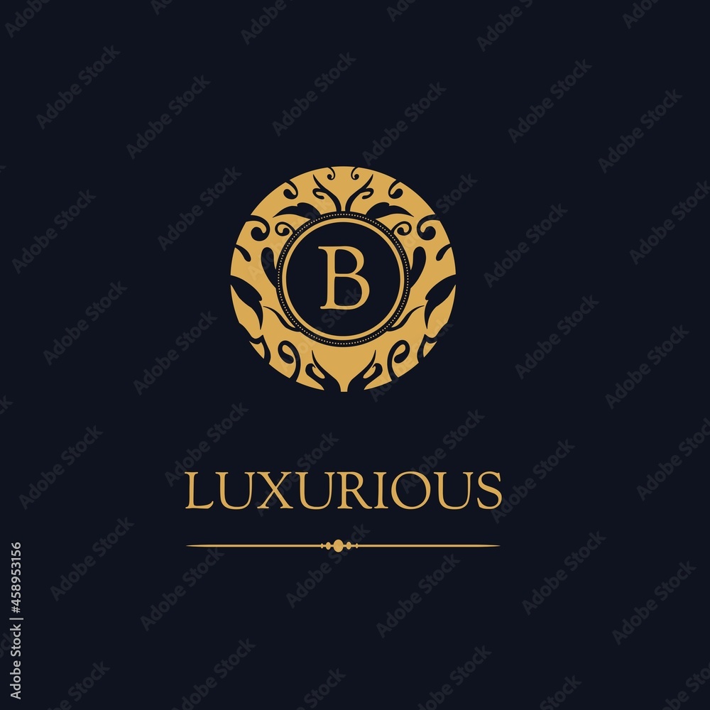 Obraz premium Round Luxury Logo Template in vector for Restaurant, Royalty, Boutique, Cafe, Hotel, Heraldry, Jewelry, Fashion and other vector illustrations