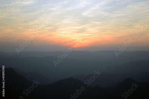 sunset in the mountains of Udaipur city, Rajasthan