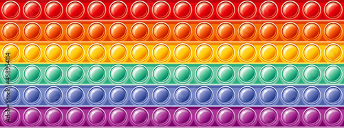 Fidget toy pattern. Popit sensory vector toy. Seamless rainbow popular pop it. 3d realistic antistress fidgeting toy. Bubble popit fidget vector. Anti stress rainbow sensory icon. Cartoon illustration