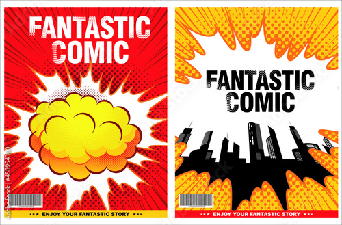 Comic cover, cover template, bubble speech, blank background template